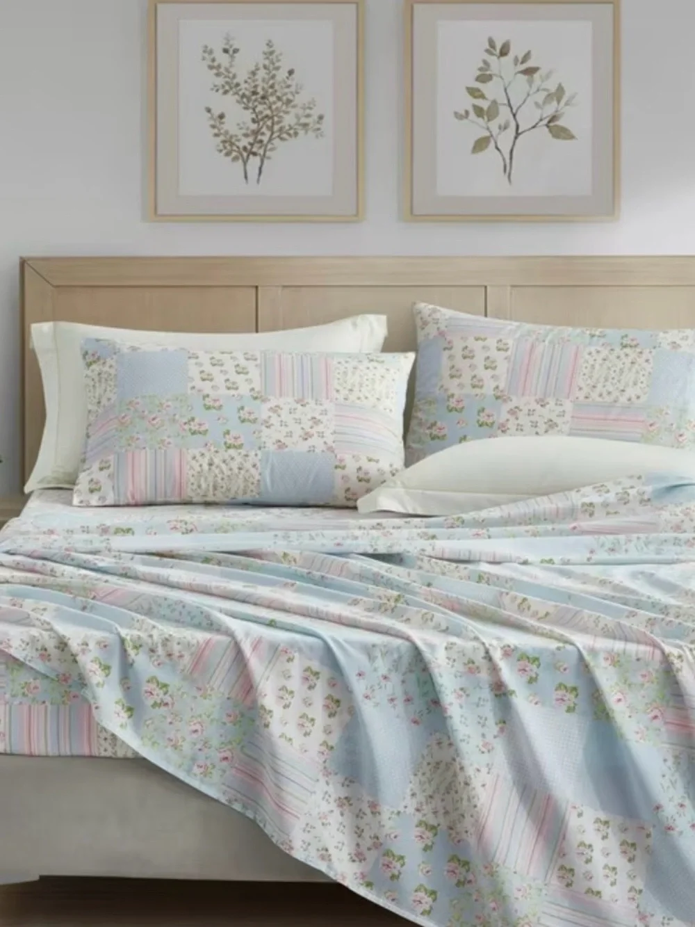 New 3pc Twin Shabby Chic Holly 3/4 Printed Floral Patchwork Cotton Sheet Set